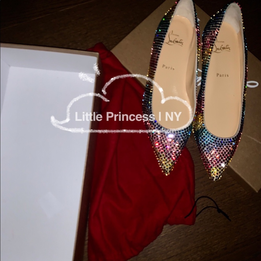 NWT Louboutin discontinued rainbow crystal flat